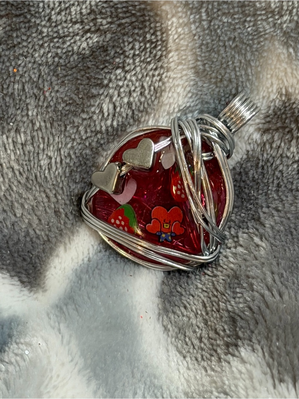 Silver Wire-Wrapped Red Heart Pendant Necklace K-pop inspired